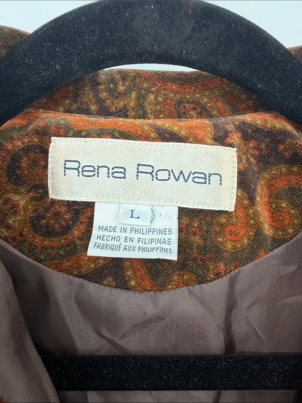 Rena Rowan Paisley Cotton Jacket Large Brown Rust Boho Western Vintage Style - Picture 3 of 7